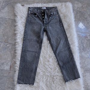 Zara Black Acid Wash Cropped Straight Leg Jeans